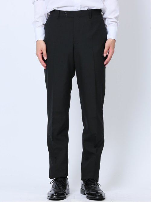 ウール混 スリムフィット 2ボタン2ピーススーツ シャドーストライプ黒