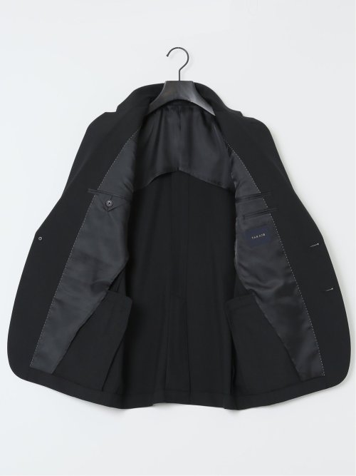 ウール混 スリムフィット 2ボタン2ピーススーツ シャドーストライプ黒