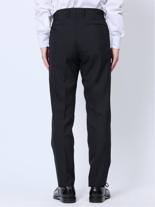 ウール混 スリムフィット 2ボタン2ピーススーツ シャドーストライプ紺