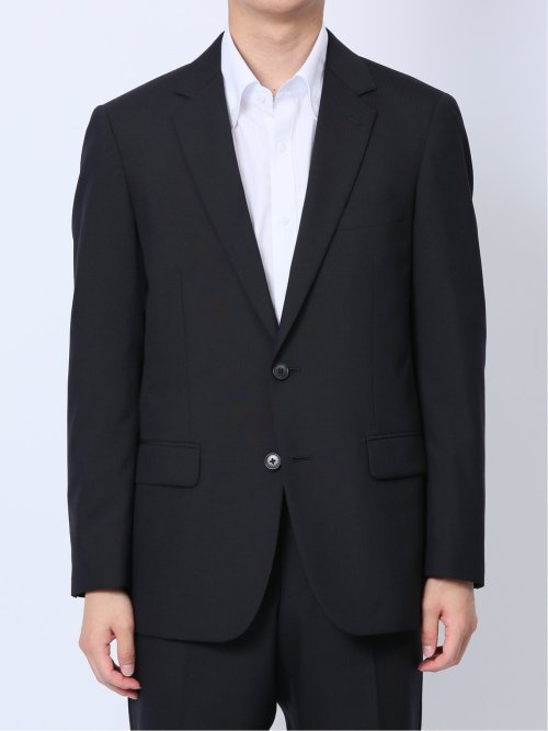 ウール混 スリムフィット 2ボタン2ピーススーツ シャドーストライプ紺