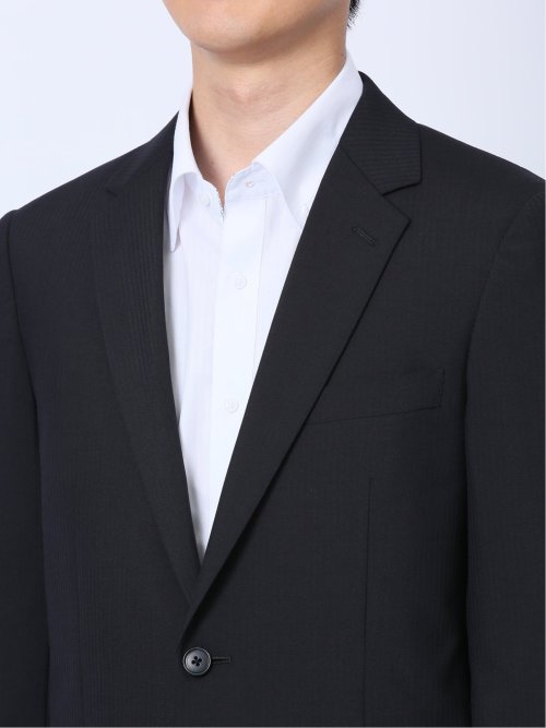 ウール混 スリムフィット 2ボタン2ピーススーツ シャドーストライプ紺