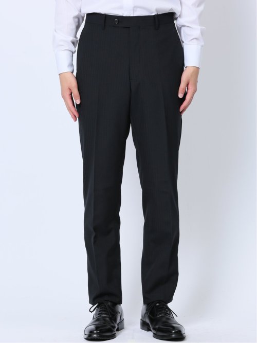 ウール混 レギュラーフィット 2ボタン2ピーススーツ ストライプ黒