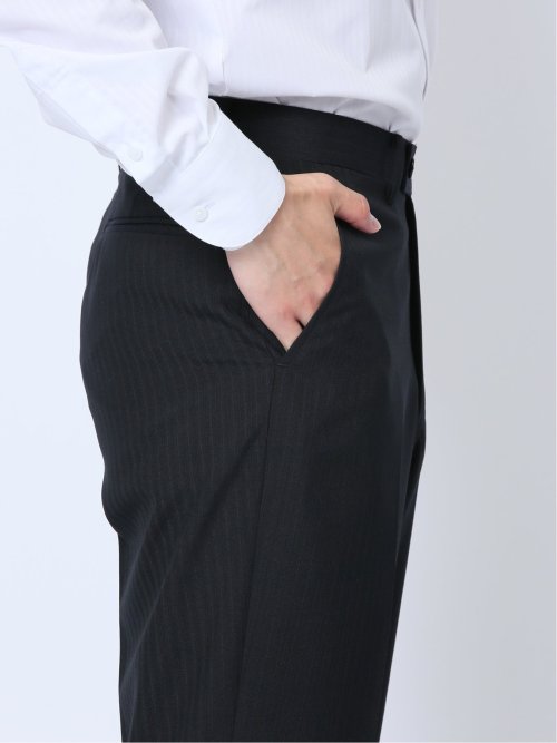 ウール混 レギュラーフィット 2ボタン2ピーススーツ ストライプ黒