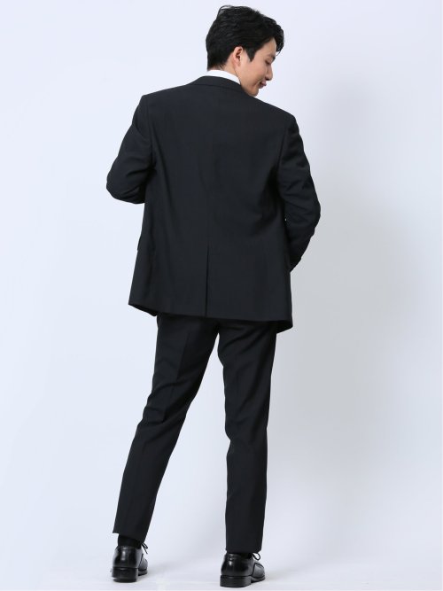 ウール混 レギュラーフィット 2ボタン2ピーススーツ ストライプ黒