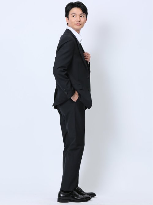 ウール混 レギュラーフィット 2ボタン2ピーススーツ ストライプ黒