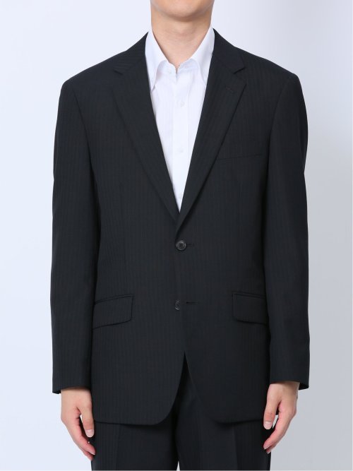 ウール混 レギュラーフィット 2ボタン2ピーススーツ ストライプ黒