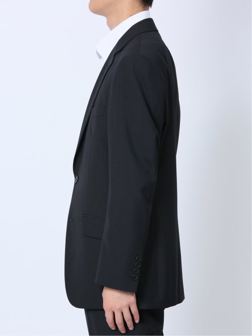 ウール混 レギュラーフィット 2ボタン2ピーススーツ ストライプ黒