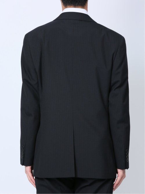 ウール混 レギュラーフィット 2ボタン2ピーススーツ ストライプ黒