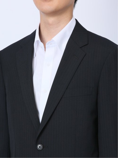 ウール混 レギュラーフィット 2ボタン2ピーススーツ ストライプ黒