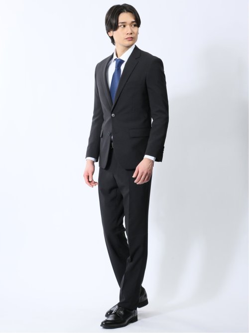 ストレッチウォッシャブル スリムフィット 2ボタン2ピース リクルートスーツ 黒無地