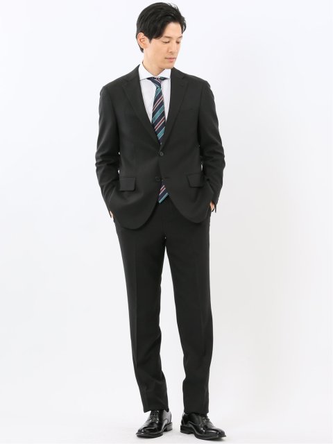 ストレッチウォッシャブル リラックスフィット 2ボタン2ピーススーツ 組織黒