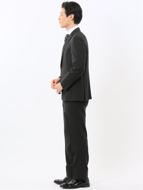 ストレッチウォッシャブル リラックスフィット 2ボタン2ピーススーツ 組織黒
