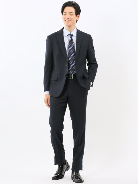 ストレッチウォッシャブル リラックスフィット 2ボタン2ピーススーツ 組織紺