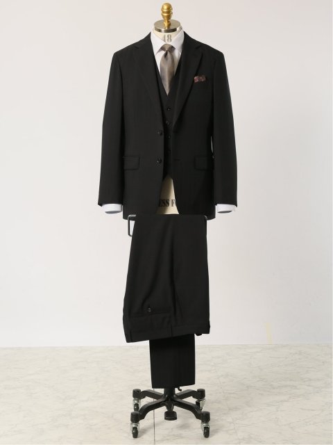 ストレッチウォッシャブル レギュラーフィット 2ボタン3ピーススーツ ソラーロ黒