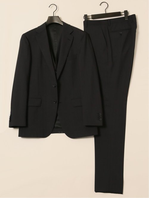 ストレッチウォッシャブル レギュラーフィット 2ボタン3ピーススーツ ソラーロ黒
