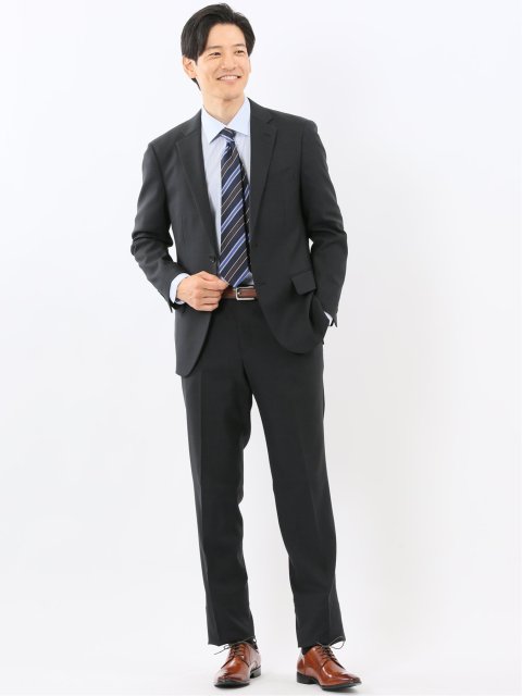 ストレッチウォッシャブル リラックスフィット 2ボタン2ピーススーツ ウィンドペン黒