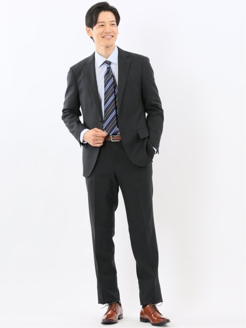ストレッチウォッシャブル リラックスフィット 2ボタン2ピーススーツ ウィンドペン黒