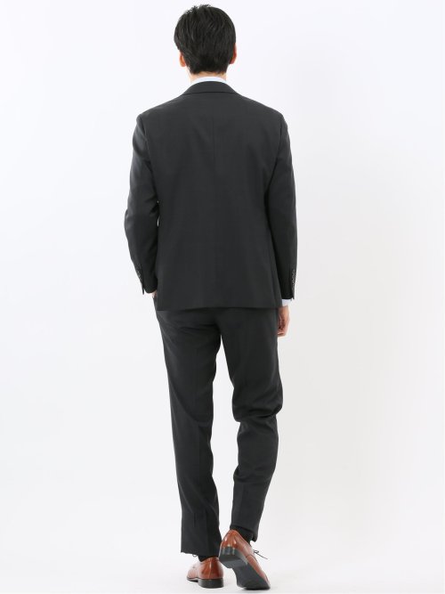 ストレッチウォッシャブル リラックスフィット 2ボタン2ピーススーツ ウィンドペン黒