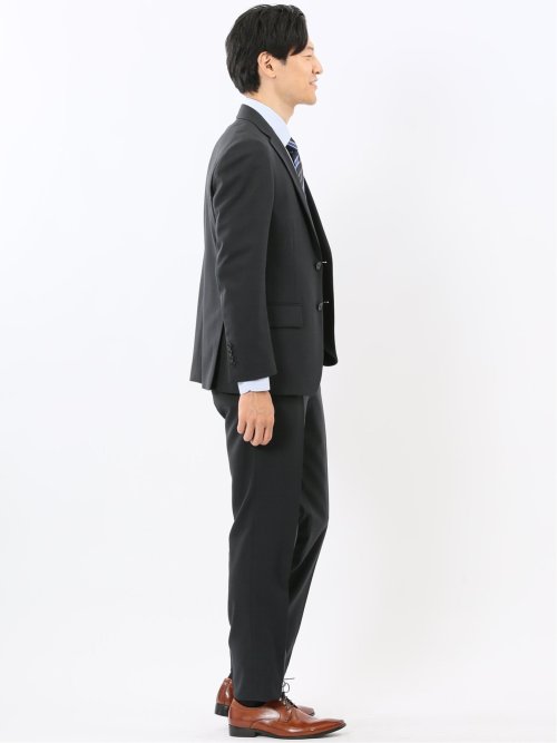 ストレッチウォッシャブル リラックスフィット 2ボタン2ピーススーツ ウィンドペン黒