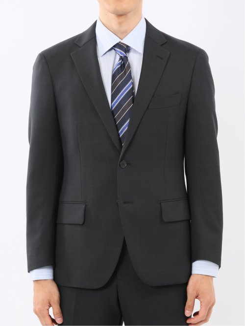 ストレッチウォッシャブル リラックスフィット 2ボタン2ピーススーツ ウィンドペン黒