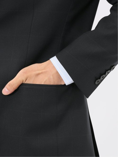 ストレッチウォッシャブル リラックスフィット 2ボタン2ピーススーツ ウィンドペン黒