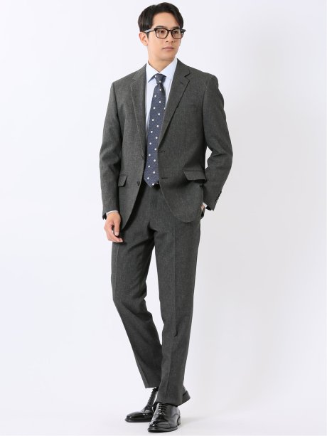 スーツ メンズ 上下 セットアップ ツーピース ビジネス ストレッチ ウォッシャブル 2つボタン レギュラー ウール調 ツイル グレー