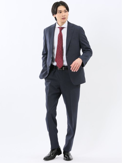 ウール混 スリムフィット 2ボタン2ピーススーツ ストライプ黒(Y4 05黒