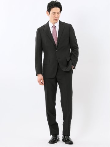 ストレッチ ウォッシャブル リラックスフィット 2ボタン 2ピース スーツ チェック黒