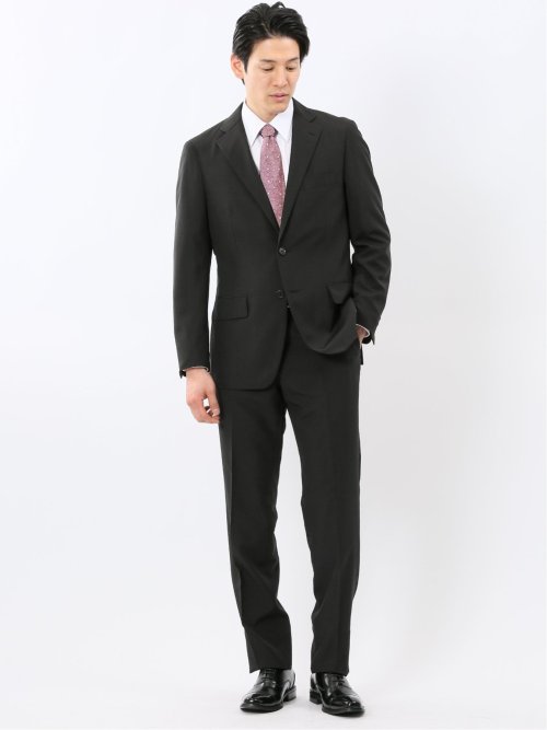 ストレッチ ウォッシャブル リラックスフィット 2ボタン 2ピース スーツ チェック黒