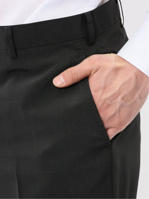 ストレッチ ウォッシャブル リラックスフィット 2ボタン 2ピース スーツ チェック黒