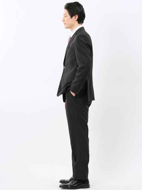 ストレッチ ウォッシャブル リラックスフィット 2ボタン 2ピース スーツ チェック黒