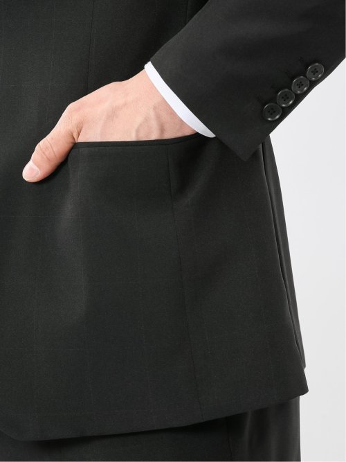 ストレッチ ウォッシャブル リラックスフィット 2ボタン 2ピース スーツ チェック黒