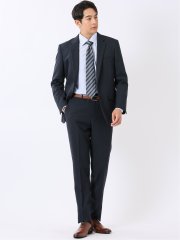 スーツ メンズ 上下 セットアップ ツーピース ビジネス ストレッチ ウォッシャブル 2つボタン レギュラー グレンチェック 紺