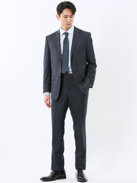 ストレッチウォッシャブル スリムフィット 2ボタン2ピーススーツ チェック紺