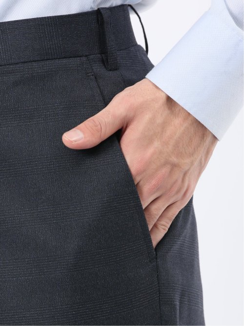 ストレッチウォッシャブル スリムフィット 2ボタン2ピーススーツ チェック紺