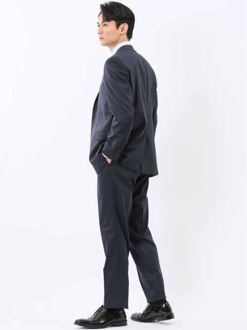 ストレッチウォッシャブル スリムフィット 2ボタン2ピーススーツ チェック紺