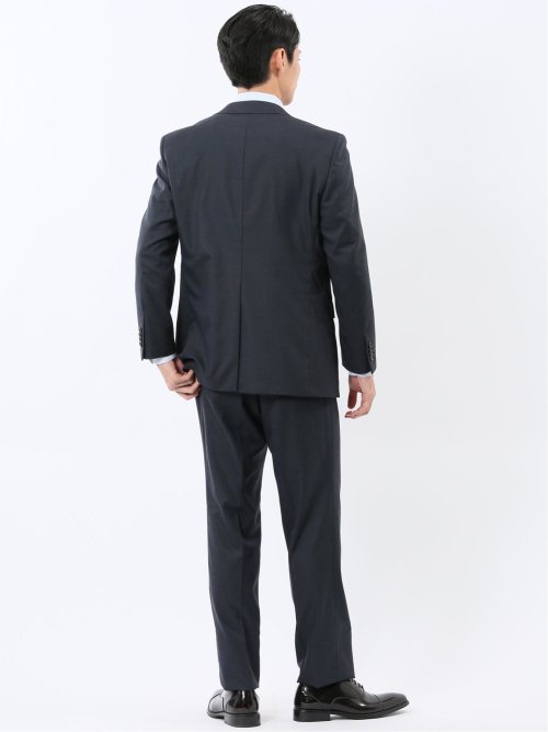 ストレッチウォッシャブル スリムフィット 2ボタン2ピーススーツ チェック紺