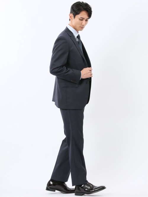 ストレッチウォッシャブル スリムフィット 2ボタン2ピーススーツ チェック紺