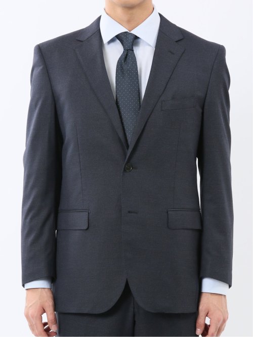 ストレッチウォッシャブル スリムフィット 2ボタン2ピーススーツ チェック紺