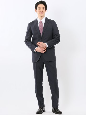 ウール調 ストレッチ ウォッシャブル スリムフィット 2ボタン 2ピース スーツ メランジ紺