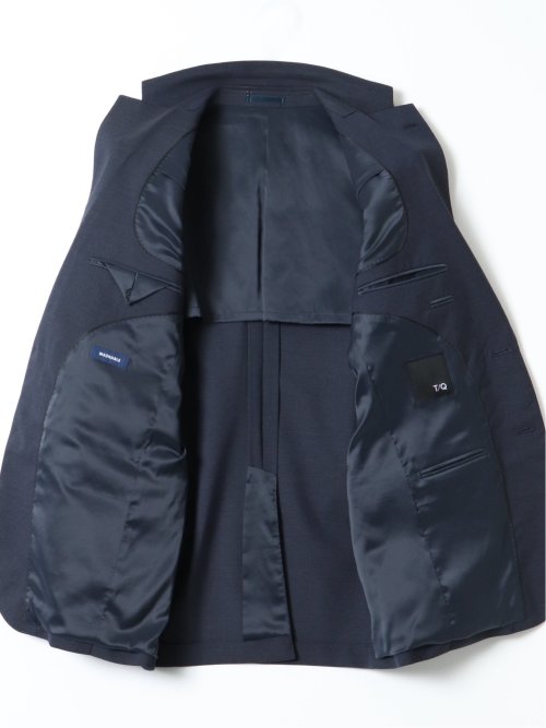 ウール調 ストレッチ ウォッシャブル スリムフィット 2ボタン 2ピース スーツ メランジ紺