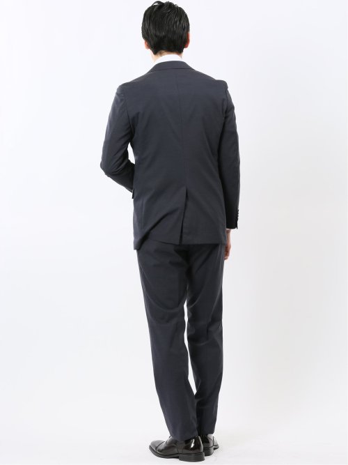 ウール調 ストレッチ ウォッシャブル スリムフィット 2ボタン 2ピース スーツ メランジ紺