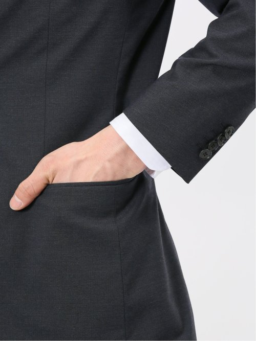 ウール調 ストレッチ ウォッシャブル スリムフィット 2ボタン 2ピース スーツ メランジ紺