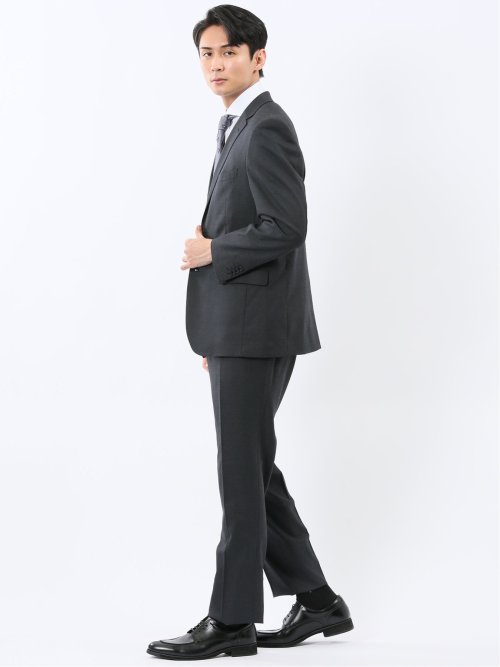 ストレッチウォッシャブル レギュラーフィット 2ボタン2ピーススーツ チェック黒