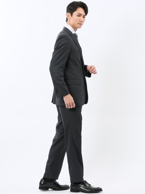 ストレッチウォッシャブル レギュラーフィット 2ボタン2ピーススーツ チェック黒