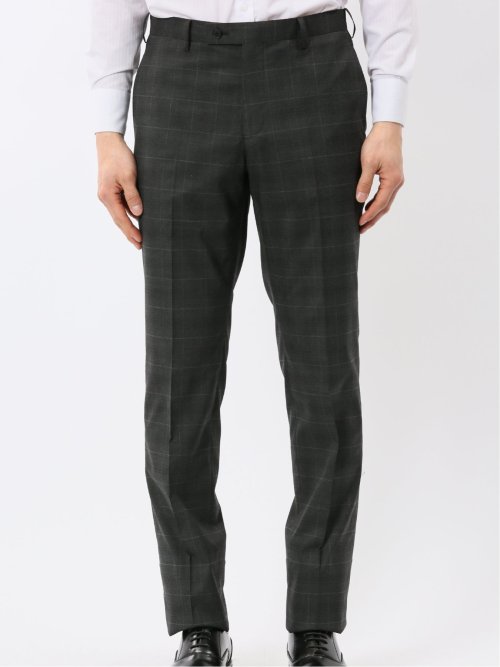 ウール調 ストレッチ ウォッシャブル スリムフィット 2ボタン 2ピース スーツ チェックグレー