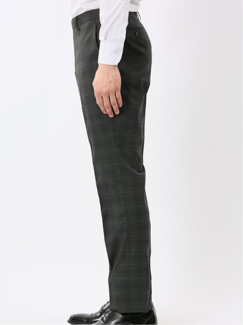 ウール調 ストレッチ ウォッシャブル スリムフィット 2ボタン 2ピース スーツ チェックグレー