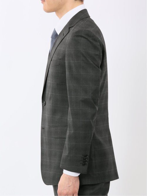 ウール調 ストレッチ ウォッシャブル スリムフィット 2ボタン 2ピース スーツ チェックグレー