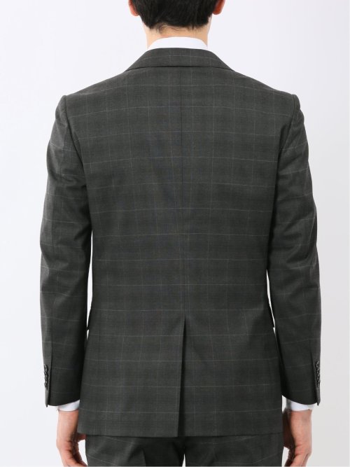 ウール調 ストレッチ ウォッシャブル スリムフィット 2ボタン 2ピース スーツ チェックグレー