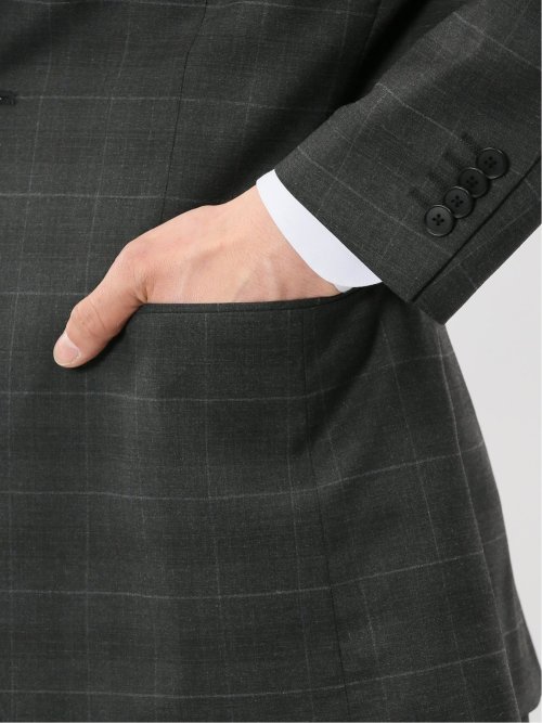 ウール調 ストレッチ ウォッシャブル スリムフィット 2ボタン 2ピース スーツ チェックグレー